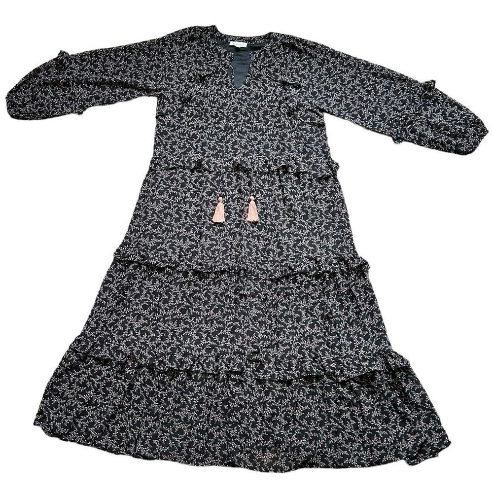 &merci long flowly printed dress with tassels